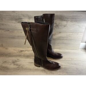 Diba True Pro Gress Brown Leather Pull-On Tall Riding Boots Size 6 Festival Boho